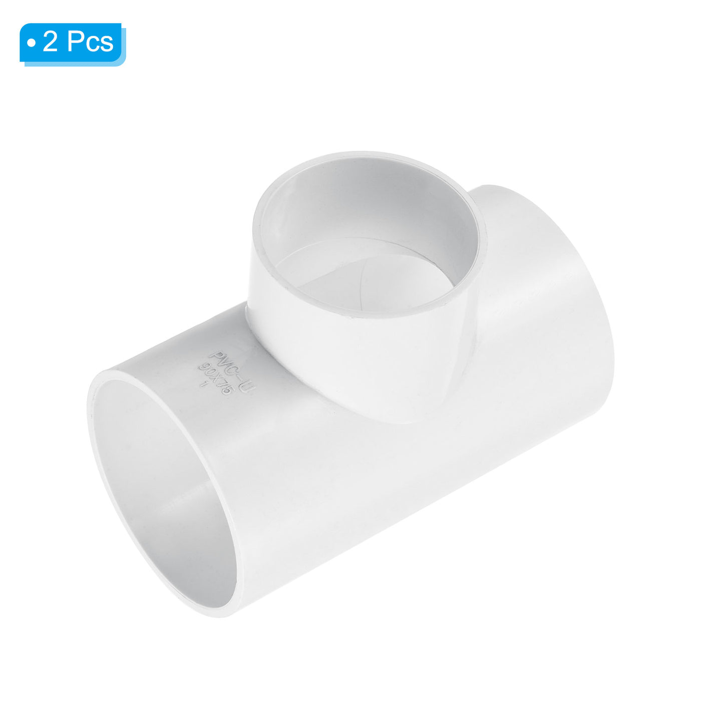 Harfington 3" x 2 1/2" 3 Way Tee Pipe Fittings UPVC, 2 Pack Joint Coupling Pipe, White