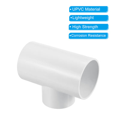 Harfington 3" x 2 1/2" 3 Way Tee Pipe Fittings UPVC, 2 Pack Joint Coupling Pipe, White