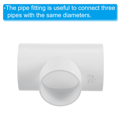 Harfington 3" x 2 1/2" 3 Way Tee Pipe Fittings UPVC, 2 Pack Joint Coupling Pipe, White