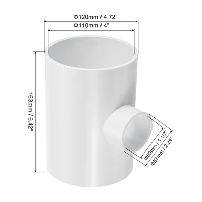 Harfington 4" x 1 1/2" 3 Way Tee Pipe Fittings UPVC, Joint Coupling Pipe Adapter, White