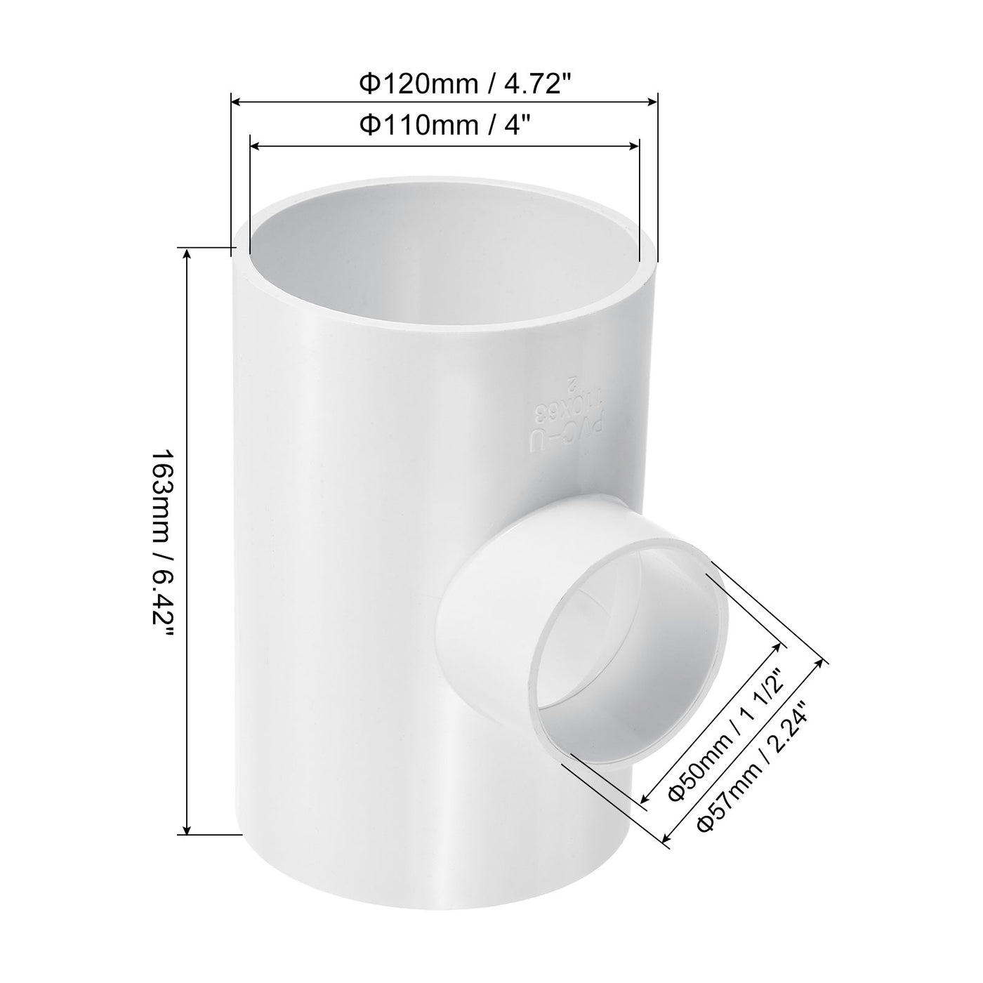 Harfington 4" x 2" 3 Way Tee Pipe Fittings UPVC, Joint Coupling Pipe Adapter, White