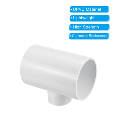 Harfington 4" x 2" 3 Way Tee Pipe Fittings UPVC, Joint Coupling Pipe Adapter, White