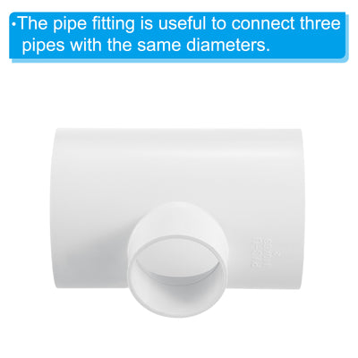 Harfington 4" x 2" 3 Way Tee Pipe Fittings UPVC, Joint Coupling Pipe Adapter, White