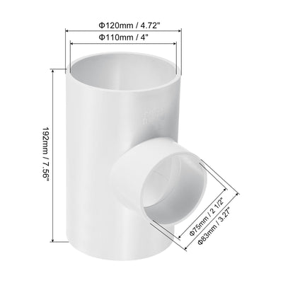 Harfington 4"x2 1/2" 3 Weg T-Stück Rohrverbinder UPVC Gelenk Kupplung Leitung Adapter für Leitung Anschluss Weiß