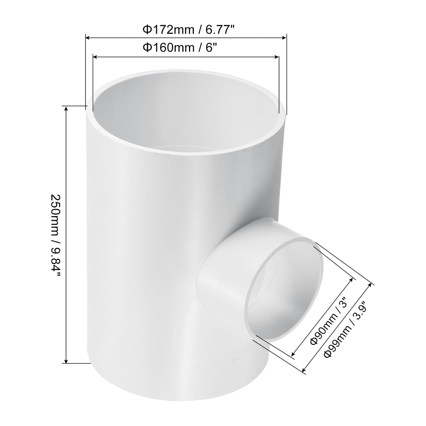 Harfington 6"x3" 3 Weg T-Stück Rohrverbinder UPVC Gelenk Kupplung Leitung Adapter für Leitung Anschluss Weiß