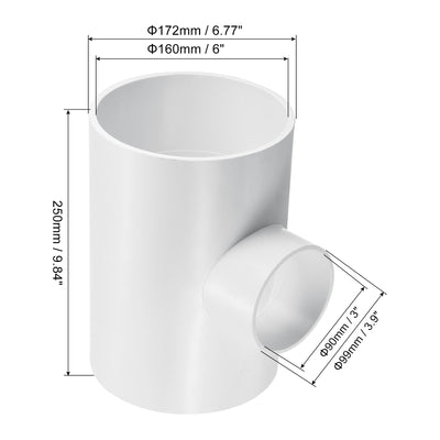 Harfington 6"x3" 3 Weg T-Stück Rohrverbinder UPVC Gelenk Kupplung Leitung Adapter für Leitung Anschluss Weiß