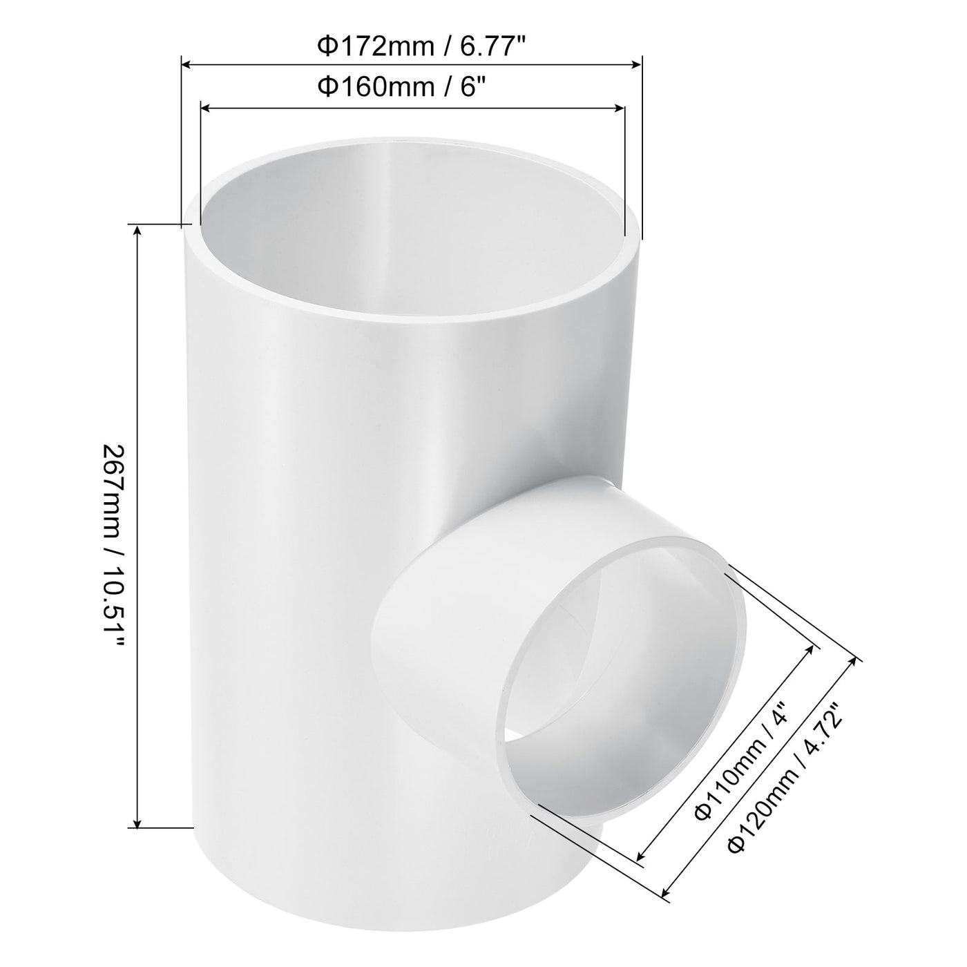 Harfington 6" x 4" 3 Way Tee Pipe Fittings UPVC, Joint Coupling Pipe Adapter, White