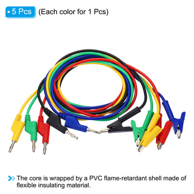 Harfington 4mm Banana Plug to Alligator Clip Test Leads, 5 Pcs Wire, Multicolor