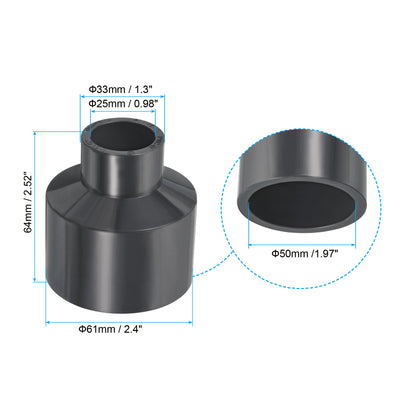 Harfington 3Stk.PVC-Reduzierrohrverschraubung, 2 x 1 Zoll, Buchse, gerader Kupplungsadapter, grau