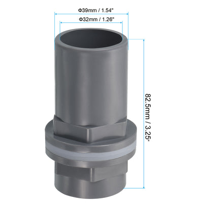 Harfington PVC Water Tank Pipe Fitting 1" ID DN25, Straight Tube Adapter Connector, Grey