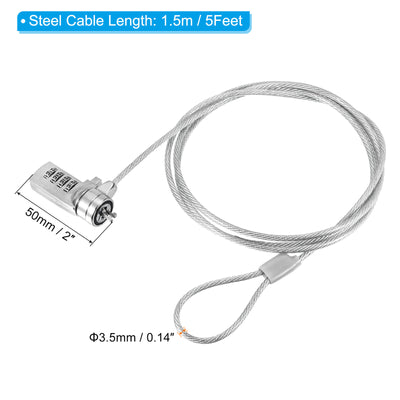 Harfington Laptop Cable Lock, 5 Ft Security Cable, 4 Digit Combination Computer Lock for PC Desktop Notebook, Silver