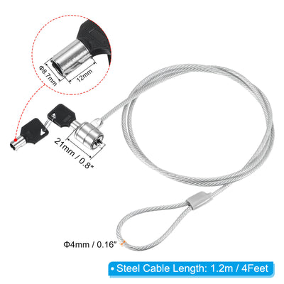 Harfington Laptop Cable Lock 4 Ft Security Cable, Hardware Anti Theft Lock with 2 Keys for Computer Monitors Notebook Other Devices, Silver