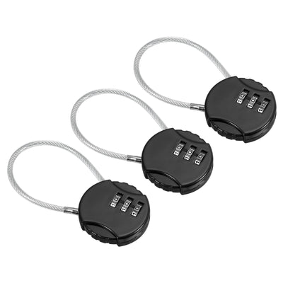 Harfington Small Combination Lock, 3 Pack 3 Digit Combination Padlock Luggage Lock with 4.7 Inch Wire for Backpacks Gym Locker Sports Locker, Black