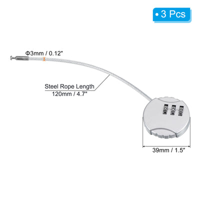 Harfington Small Combination Lock, 3 Pack 3 Digit Combination Padlock Luggage Lock with 4.7 Inch Wire for Backpacks Gym Locker Sports Locker, Silver