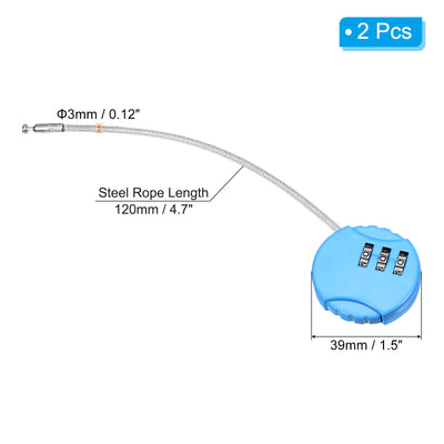 Harfington Small Combination Lock, 2 Pack 3 Digit Combination Padlock Luggage Lock with 4.7 Inch Wire for Backpacks Gym Locker Sports Locker, Blue