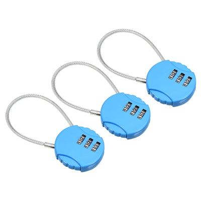 Harfington Small Combination Lock, 3 Pack 3 Digit Combination Padlock Luggage Lock with 4.7 Inch Wire for Backpacks Gym Locker Sports Locker, Blue