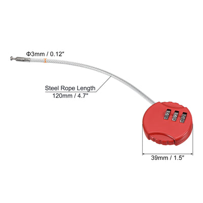 Harfington Small Combination Lock, 3 Digit Combination Padlock Luggage Lock with 4.7 Inch Wire for Backpacks Gym Locker Sports Locker, Red