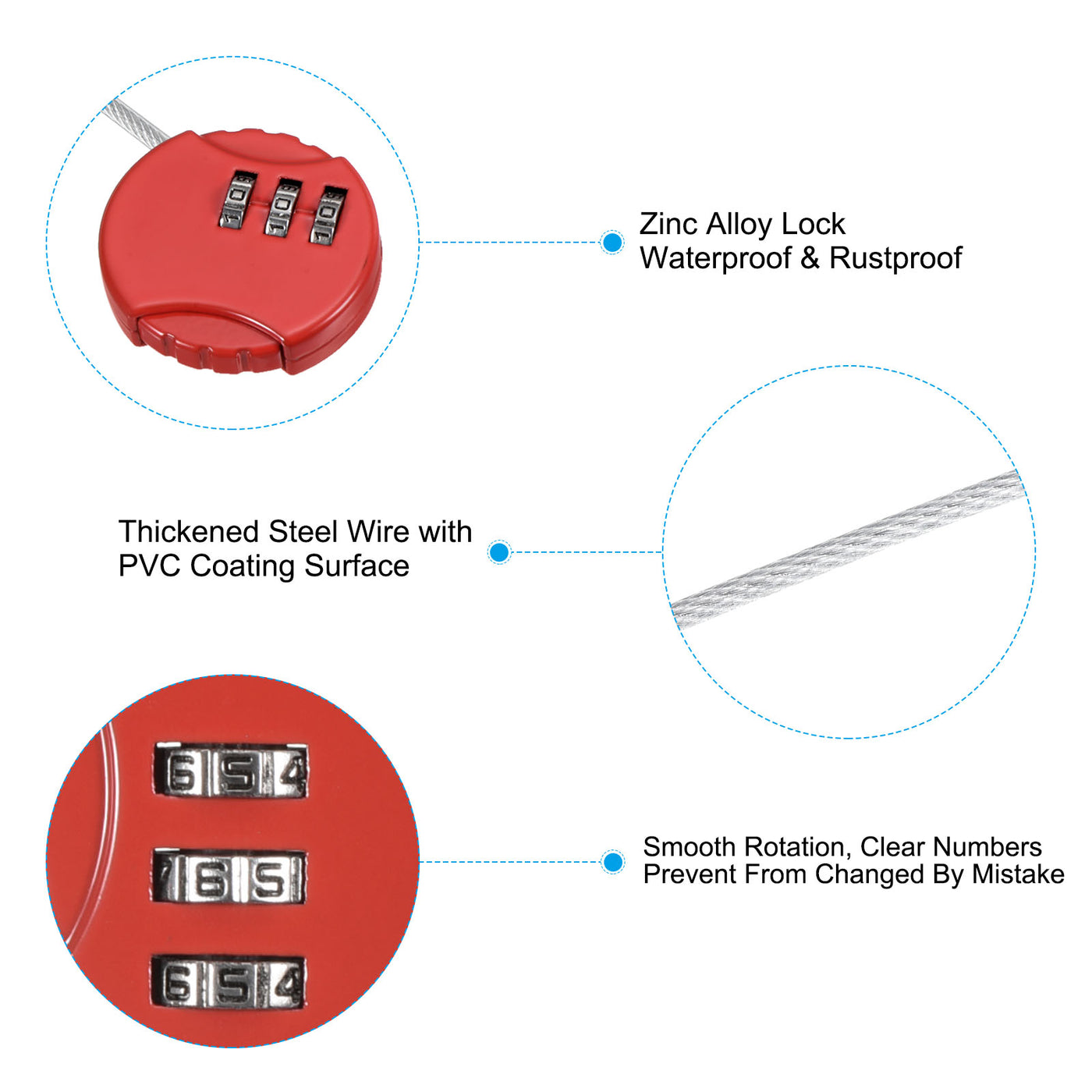 Harfington Small Combination Lock, 3 Digit Combination Padlock Luggage Lock with 4.7 Inch Wire for Backpacks Gym Locker Sports Locker, Red