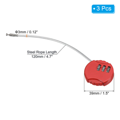 Harfington Small Combination Lock, 3 Pack 3 Digit Combination Padlock Luggage Lock with 4.7 Inch Wire for Backpacks Gym Locker Sports Locker, Red