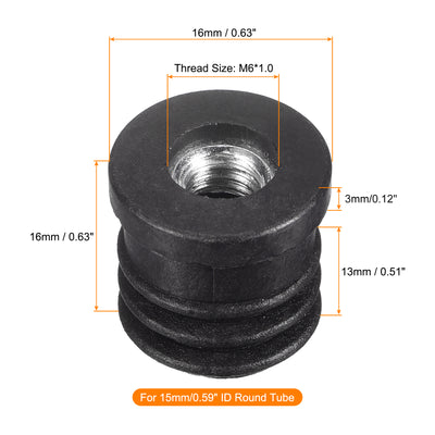 Harfington Uxcell 8Pcs 16mm/0.63" Caster Insert with Thread, Round M6 Thread for Furniture