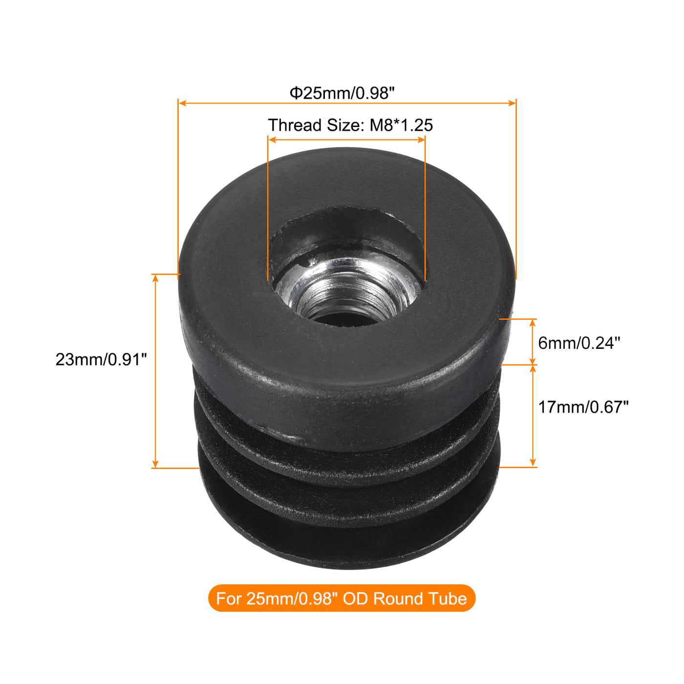 uxcell Uxcell 8Pcs 25mm/0.98" Caster Insert with Thread, Round M8 Thread for Furniture