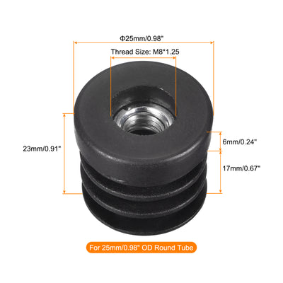 Harfington Uxcell 8Pcs 25mm/0.98" Caster Insert with Thread, Round M8 Thread for Furniture