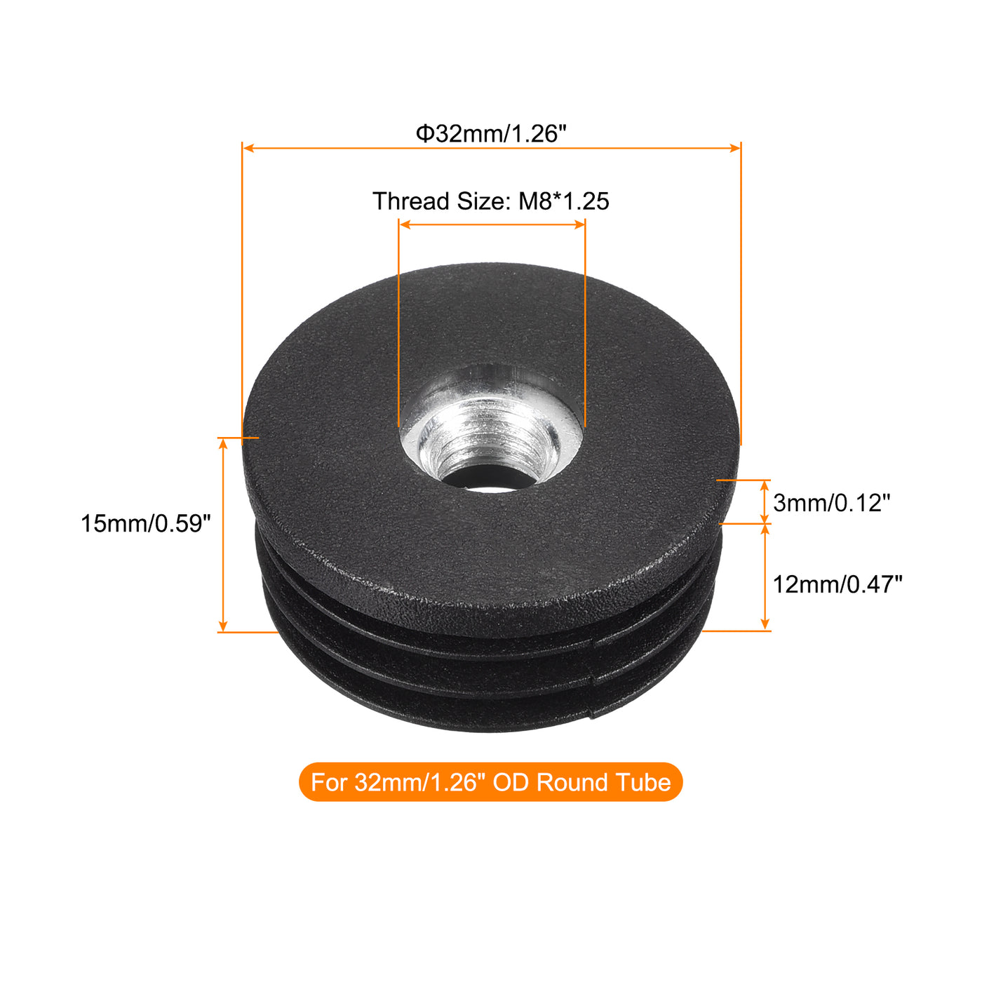 uxcell Uxcell 8Pcs 32mm/1.26" Caster Insert with Thread, Round M8 Thread for Furniture