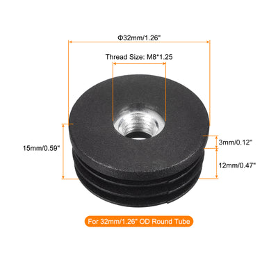 Harfington Uxcell 12Pcs 32mm/1.26" Caster Insert with Thread, Round M8 Thread for Furniture