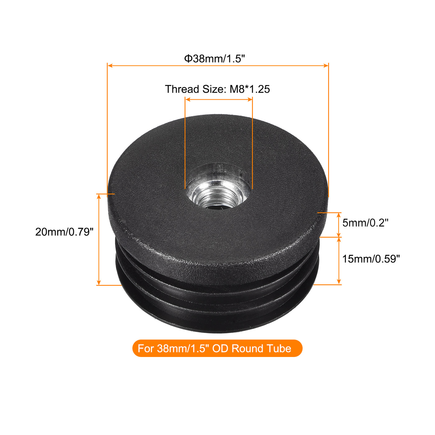 uxcell Uxcell 8Pcs 38mm/1.5" Caster Insert with Thread, Round M8 Thread for Furniture