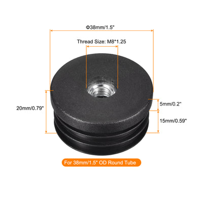 Harfington Uxcell 8Pcs 38mm/1.5" Caster Insert with Thread, Round M8 Thread for Furniture