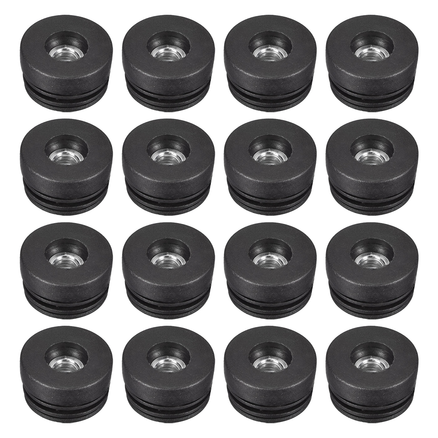 uxcell Uxcell 24Stk Einsätze für Runde Rohre mit M10 Gewinde für 38mm/1.5" AD Runde Rohr Runde Schwarz Plastik Stopfen Nachlauf Einsatz Stuhl Endkappen Möbel Bein Stecker