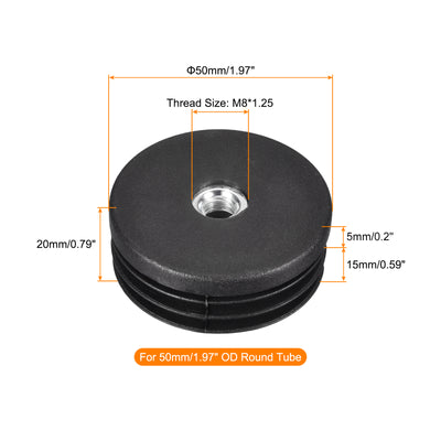 Harfington Uxcell 8Pcs 50mm/1.97" Caster Insert with Thread, Round M8 Thread for Furniture