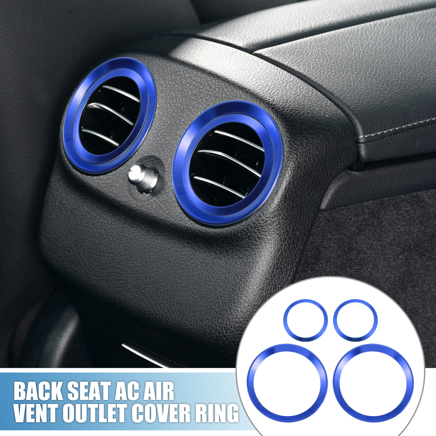 A ABSOPRO Car Back Seat AC Air Vent Outlet Cover Ring Trim for Alfa Romeo Giulia Stelvio 2016-2022 Accessories Aluminum Alloy Blue (Pack of 4)