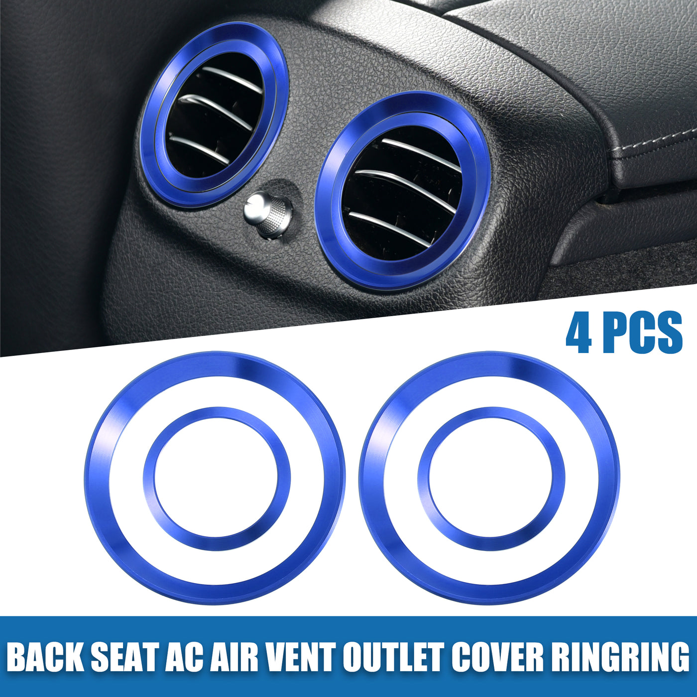 A ABSOPRO Car Back Seat AC Air Vent Outlet Cover Ring Trim for Alfa Romeo Giulia Stelvio 2016-2022 Accessories Aluminum Alloy Blue (Pack of 4)