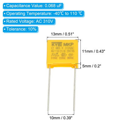 Harfington Safety Capacitors, 10 Pack 0.068uF AC 310V 10mm Pin Pitch 13x11x5mm Polypropylene Film Capacitor Assortment Kit for DIY Electronic Products