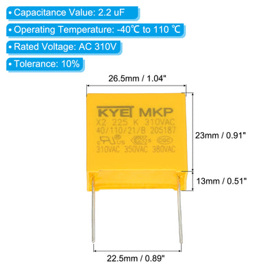 Harfington Safety Capacitors, 10 Pack 2.2uF AC 310V 22.5mm Pin Pitch 27x23x13mm Polypropylene Film Capacitor Assortment Kit for DIY Electronic Products