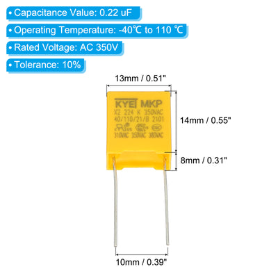 Harfington Safety Capacitors, 10 Pack 0.22uF AC 350V 10mm Pin Pitch 13x14x8mm Polypropylene Film Capacitor Assortment Kit for DIY Electronic Products