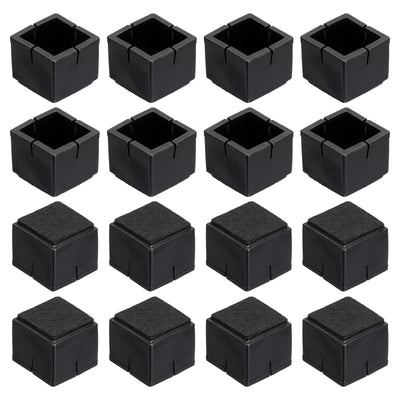 Harfington Uxcell Chair Leg Floor Protectors, 16Pcs 30mm(1.18") Square PVC & Felt Chair Leg Cover Caps for Hardwood Floors (Black)