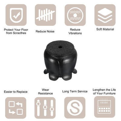 Harfington Uxcell Chair Leg Floor Protectors, 16Pcs 21mm(0.83") PVC & Felt Chair Leg Cover Caps for Hardwood Floors (Black)