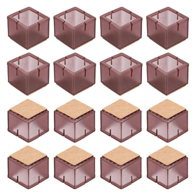 Harfington Uxcell Chair Leg Floor Protectors, 16Pcs 30mm(1.18") Square Silicone & Felt Chair Leg Cover Caps for Hardwood Floors (Wine Red)