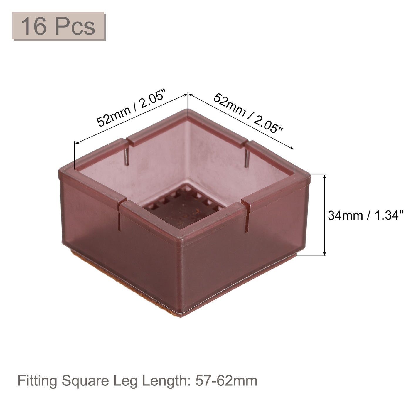 uxcell Uxcell 16Stk Stuhl Bein Boden Beschützer 52mm(2.05") Quadrat Silikone und Filz Stuhl Bein Abdeckung Kappen für Hartholz Böden (Wein Rot)