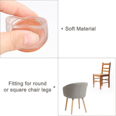 Harfington Uxcell Chair Leg Floor Protectors, 8Pcs 26mm(1.02") TPR & Felt Chair Leg Cover Caps for Hardwood Floors (Transparent)