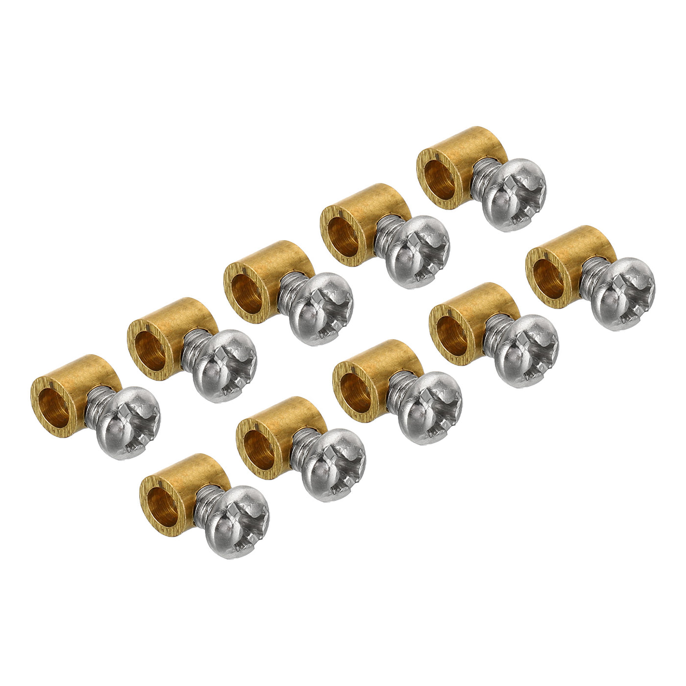 Harfington 3.3mm Hole Wire Rope Clips Set, 10 Pcs Brass Single Holes Lock Cable Clamps Clip with M4x0.7 Phillips Screws for Cable DIY Fittings, Brass