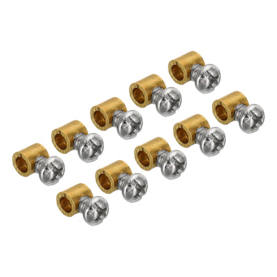 Harfington 3.3mm Hole Wire Rope Clips Set, 10 Pcs Brass Single Holes Lock Cable Clamps Clip with M4x0.7 Phillips Screws for Cable DIY Fittings, Brass