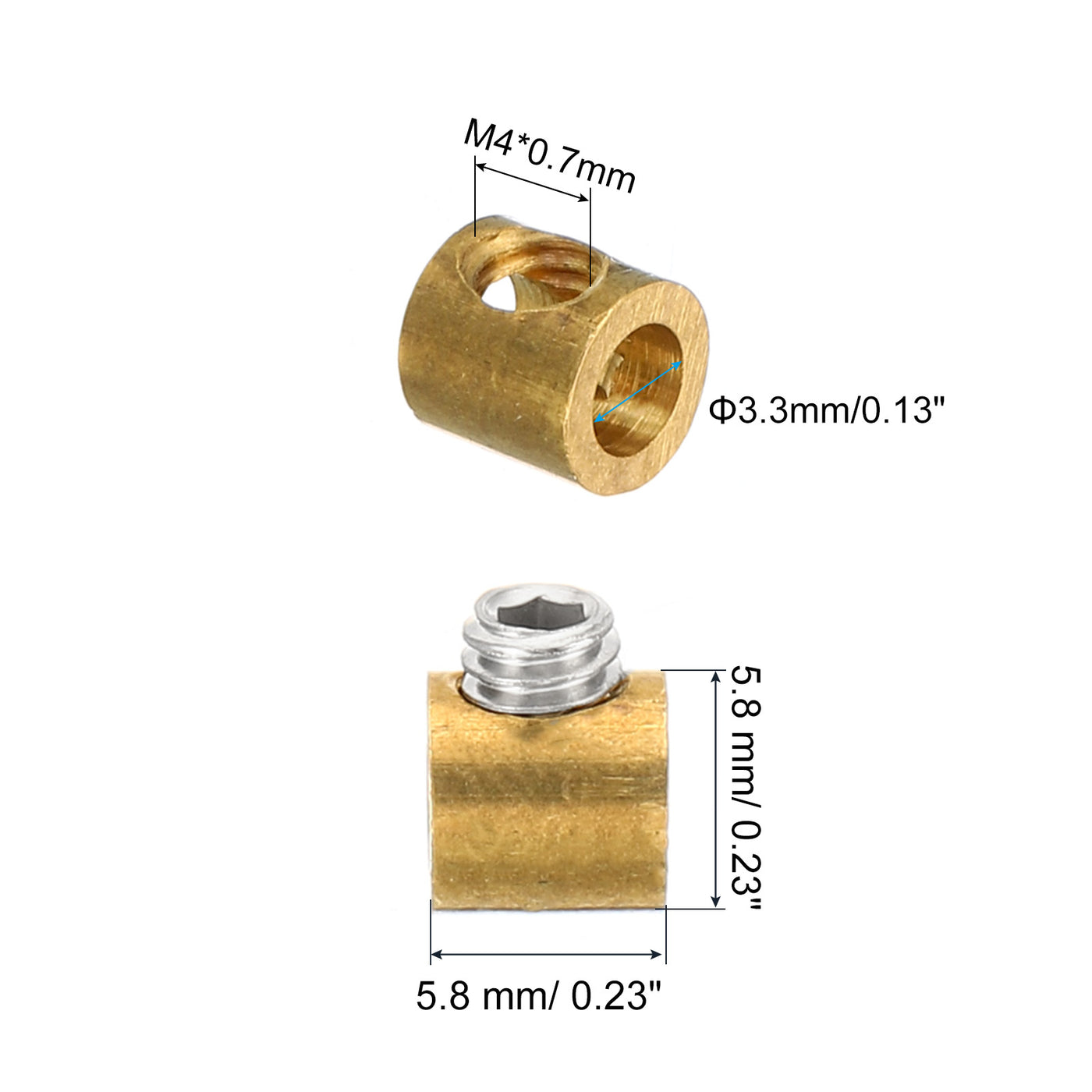 Harfington 3.3mm Hole Wire Rope Clips Set, 10 Pcs Brass Single Holes Lock Cable Clamps Clip with M4x0.7 Hexagon Screws Spanner for Cable DIY Fittings, Brass