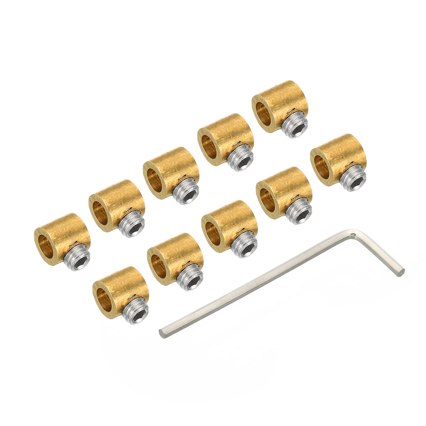 Harfington 3.3mm Hole Wire Rope Clips Set, 10 Pcs Brass Single Holes Lock Cable Clamps Clip with M4x0.7 Hexagon Screws Spanner for Cable DIY Fittings, Brass