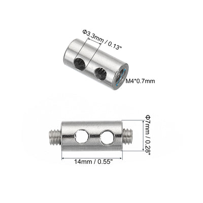 Harfington 14x7mm Wire Rope Clips Set, 3mm Hole 10 Pcs Steel Double Holes Lock Cable Clamps Clip with M4x0.7 Hexagon Screws Spanner for Cable DIY, Silver