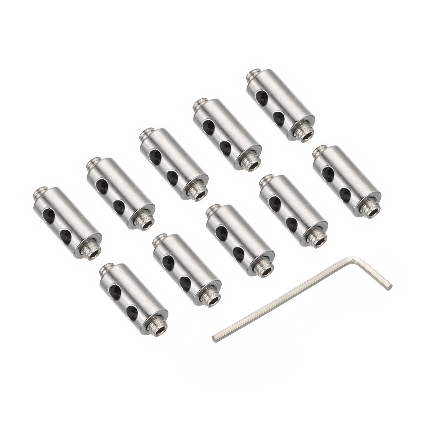 Harfington 14x7mm Wire Rope Clips Set, 3mm Hole 10 Pcs Steel Double Holes Lock Cable Clamps Clip with M4x0.7 Hexagon Screws Spanner for Cable DIY, Silver