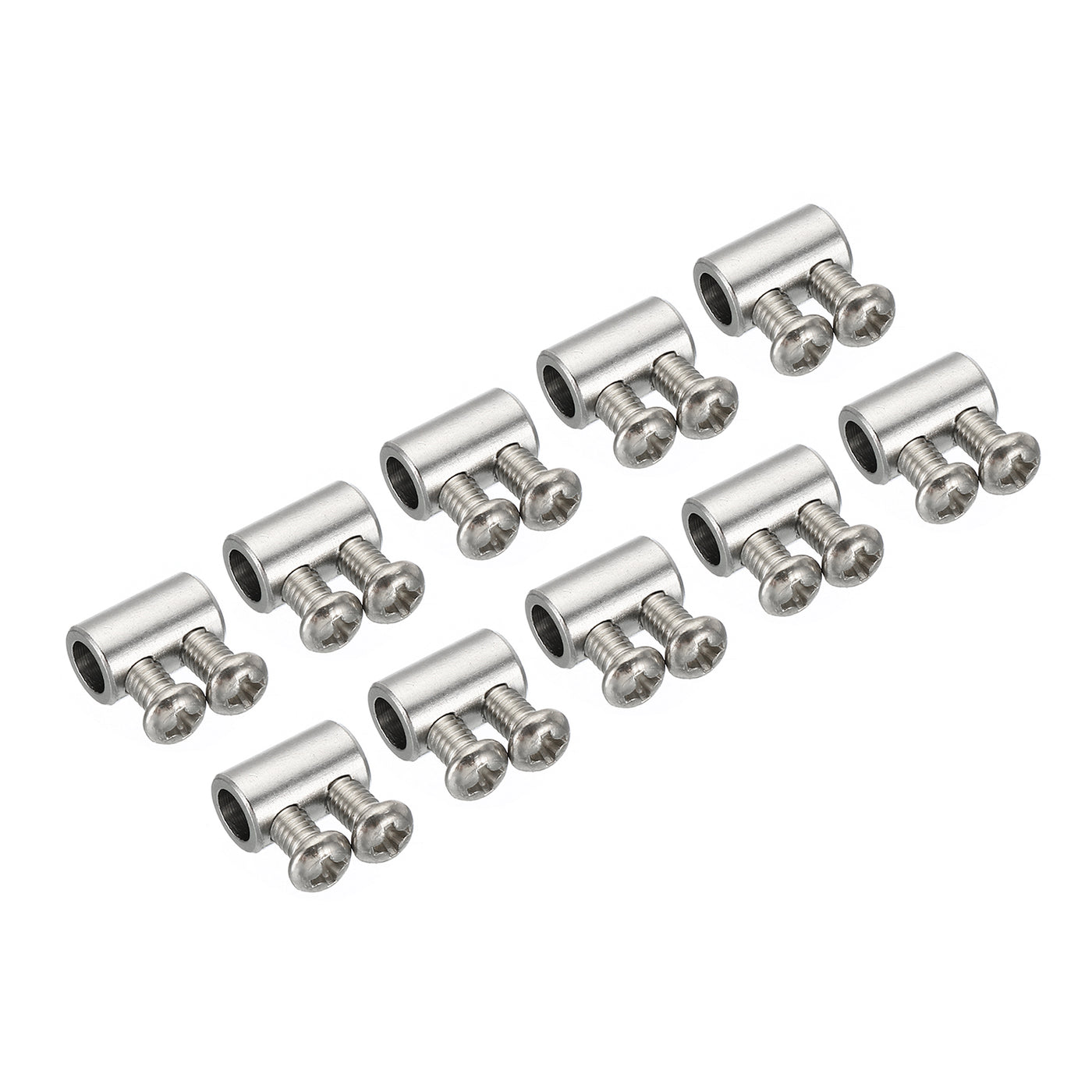 Harfington 14x8mm Wire Rope Clips Set, 10 Pcs 5mm Hole Steel Double Holes Lock Cable Clamps Clip with M4x0.7 Phillips Screws for Cable DIY Fittings, Silver