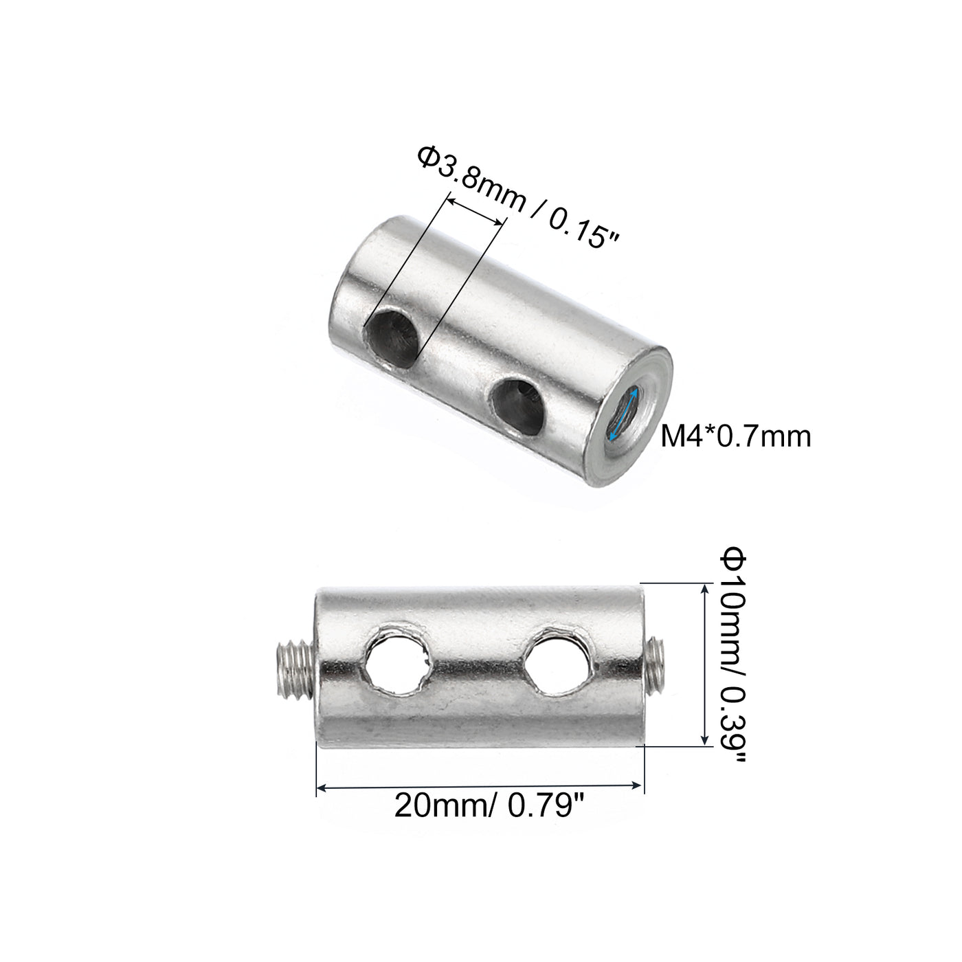 Harfington 20x10mm Wire Rope Clips Set, 3.8mm Hole 6 Pcs Steel Double Holes Lock Cable Clamps Clip with M4x0.7 Hexagon Screws Spanner for Cable DIY, Silver